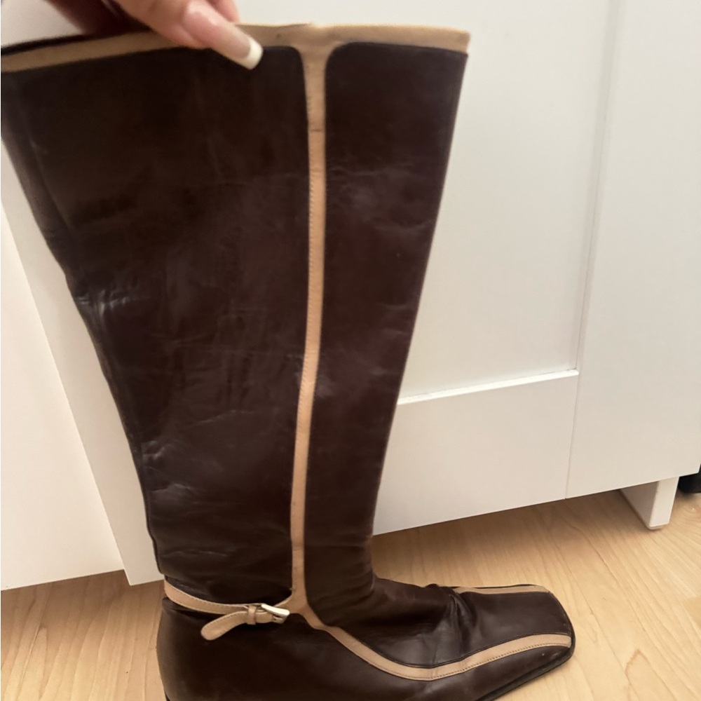 Prada Brown and Tan Leather Knee-High Boots